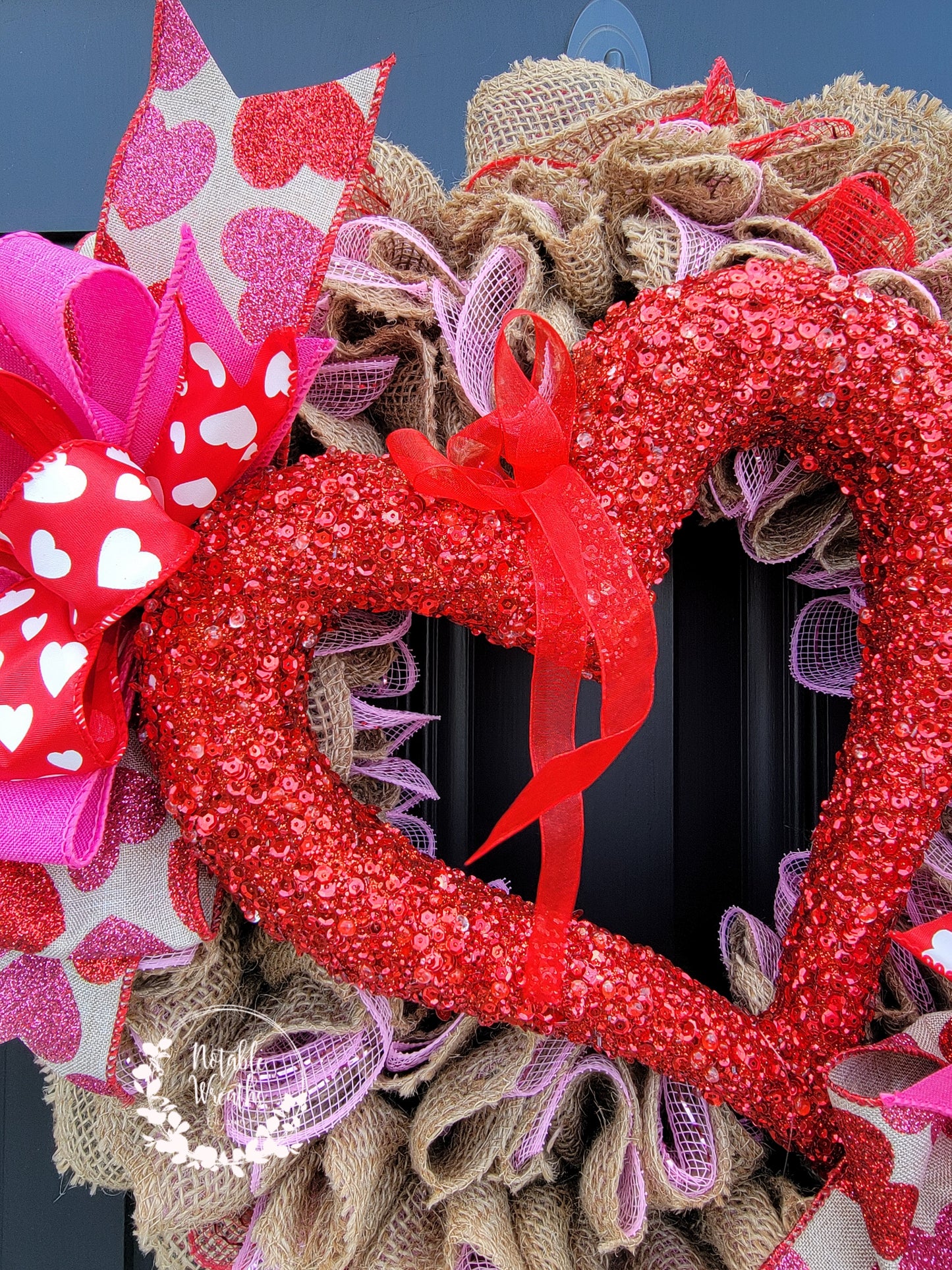 Valentine's day wreath for front door, burlap Valentine's day wreath, red and pink heart wreath, double doors wreath