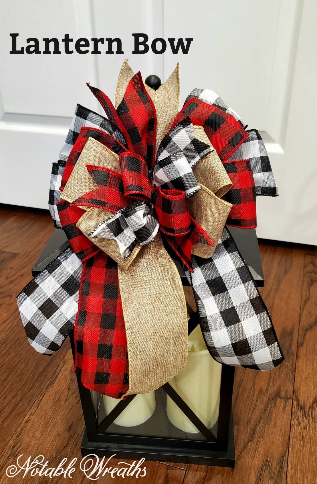 Rustic Christmas tree topper bow, plaid tree topper bow, farmhouse decor, red and black buffalo check tree topper, Christmas tree decor